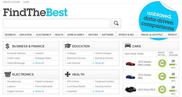 FindTheBest-homepage-screenshot